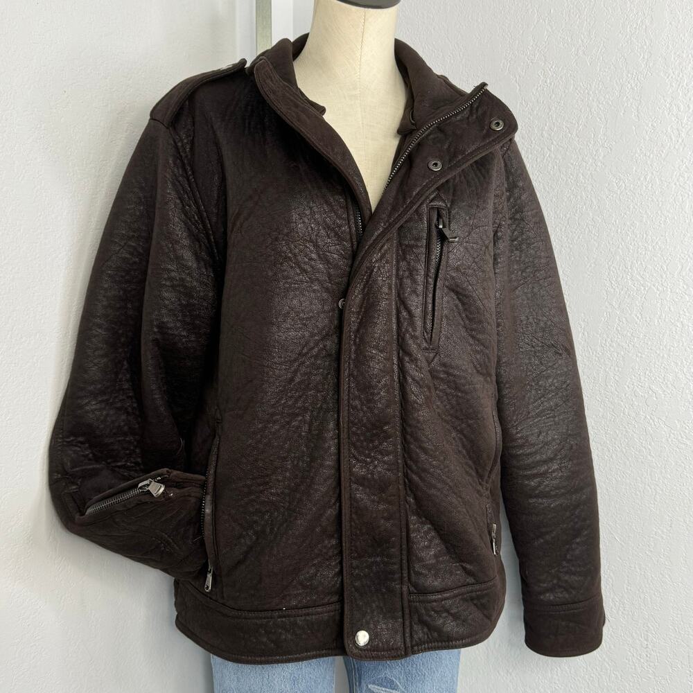CALVIN Klein Mens Distressed Style Faux Suede Brown Moto Jacket Size Medium